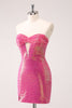 Load image into Gallery viewer, Fuchsia Hollow Out Strapless Sequins Tight Graduation Dress with Slit