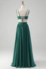 Load image into Gallery viewer, Dark Green A Line V Neck Pleated Chiffon Long Bridesmaid Dress with Lace-up Back