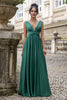 Load image into Gallery viewer, Dark Green A Line V Neck Chiffon Long Bridesmaid Dress with Lace Up Back