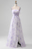 Load image into Gallery viewer, Lavender Flower A Line Spaghetti Straps Long Bridesmaid Dress with Slit