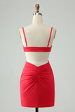 Red Tight Spaghetti Straps Hollow Out Short Graduation Dress
