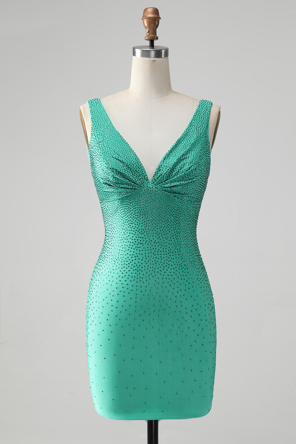 Green Bodycon V Neck Backless Short Graduation Dress with Beading