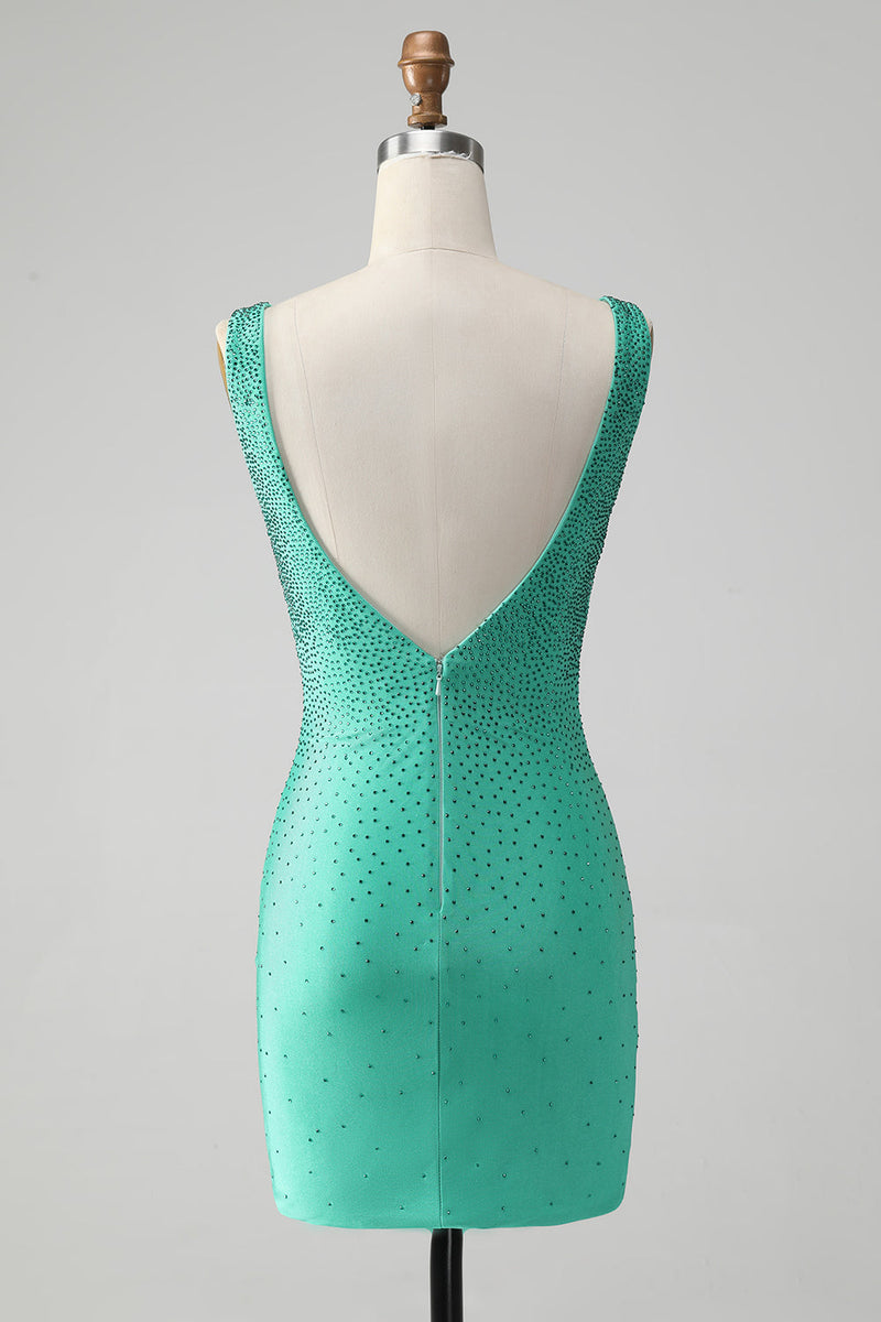 Load image into Gallery viewer, Green Bodycon V Neck Backless Short Graduation Dress with Beading