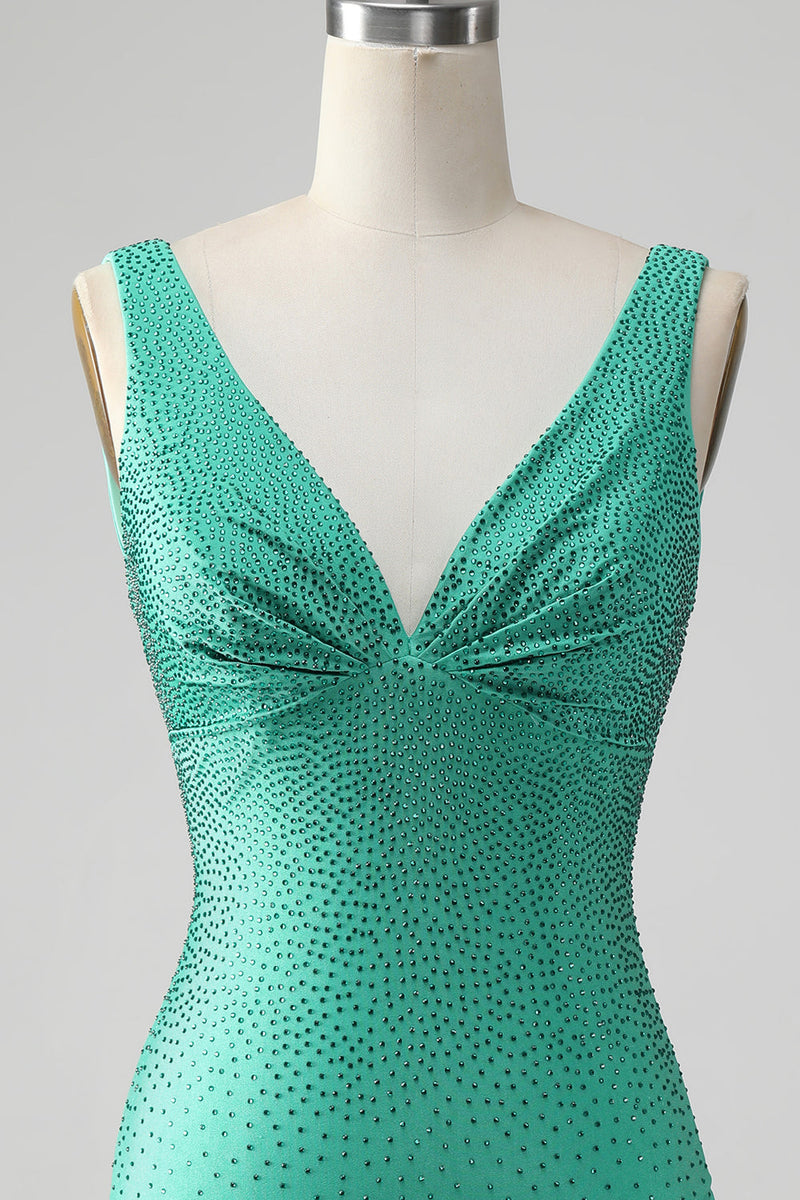 Load image into Gallery viewer, Green Bodycon V Neck Backless Short Graduation Dress with Beading