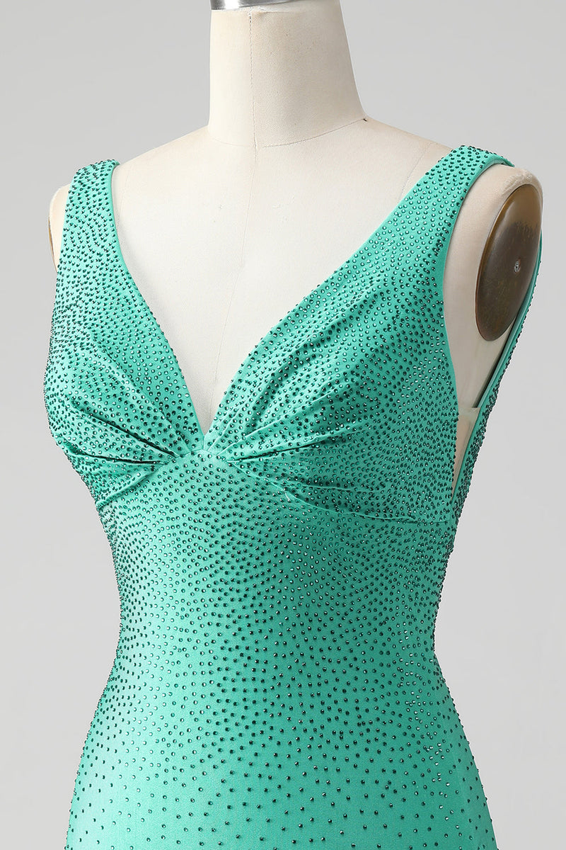 Load image into Gallery viewer, Green Bodycon V Neck Backless Short Graduation Dress with Beading