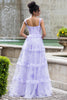 Load image into Gallery viewer, Lavender A Line Corset Spaghetti Straps Floral Tiered Long Bridesmaid Dress