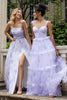 Load image into Gallery viewer, Lavender A Line Corset Spaghetti Straps Floral Tiered Wedding Party Dress