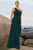 Load image into Gallery viewer, Dark Green A-Line One Shoulder Ruched Long Bridesmaid Dress