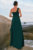 Load image into Gallery viewer, Dark Green A-Line One Shoulder Ruched Long Bridesmaid Dress