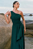 Load image into Gallery viewer, Dark Green A-Line One Shoulder Ruched Long Bridesmaid Dress