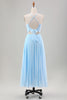 Load image into Gallery viewer, Sky Blue A Line Pleated Chiffon Wedding Guest Dress with Lace-up Back