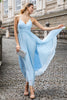 Load image into Gallery viewer, Sky Blue A Line Pleated Chiffon Wedding Guest Dress with Lace-up Back