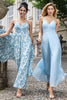 Load image into Gallery viewer, Sky Blue A Line Pleated Chiffon Wedding Guest Dress with Lace-up Back