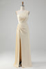 Load image into Gallery viewer, Champagne Sheath One Shoulder Long Bridesmaid Dress With Slit