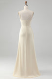 Champagne Sheath One Shoulder Long Bridesmaid Dress With Slit