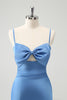 Load image into Gallery viewer, Blue Mermaid Spaghetti Straps Bridesmaid Dress with Bowknot