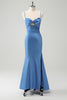 Load image into Gallery viewer, Blue Mermaid Spaghetti Straps Bridesmaid Dress with Bowknot