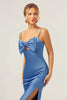 Load image into Gallery viewer, Blue Mermaid Spaghetti Straps Long Bridesmaid Dress with Bowknot