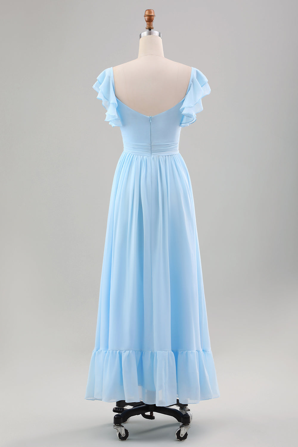 Zapaka Women Sky Blue Wedding Guest Dress Ruffle Sleeves Chiffon Tea Length Bridesmaid Dresses ZAPAKA UK Zapaka Women Sky Blue Wedding Guest Dress Ruffle Sleeves Chiffon Tea Length Bridesmaid Dresses ZAPAKA UK