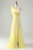 Load image into Gallery viewer, Yellow A Line One Shoulder Long Wedding Party Guest Dress with Slit