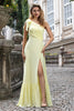 Load image into Gallery viewer, A Line One Shoulder Yellow Long Wedding Guest Dress with Slit