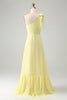 Load image into Gallery viewer, A Line One Shoulder Yellow Long Wedding Guest Dress with Slit