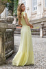 Load image into Gallery viewer, A Line One Shoulder Yellow Long Wedding Guest Dress with Slit