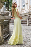 Yellow A Line One Shoulder Long Wedding Party Guest Dress with Slit