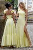 Load image into Gallery viewer, Yellow A Line One Shoulder Long Wedding Party Guest Dress with Slit