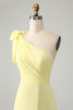 Load image into Gallery viewer, A Line One Shoulder Yellow Long Wedding Guest Dress with Slit