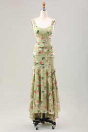 Green Large Flower Pleated Corset Wedding Guest Dress