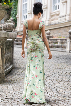 Green Large Flower Mermaid Corset Print Long Wedding Party Guest Dress