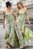 Green Large Flower Mermaid Corset Print Long Wedding Party Guest Dress