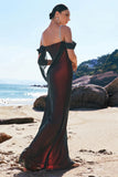 Black Red Mermaid Cold Shoulder Long Prom Dress