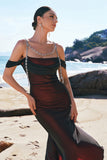 Black Red Mermaid Cold Shoulder Long Prom Dress
