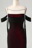 Load image into Gallery viewer, Sparkly Black Red Sheath Cold Shoulder Long Bridesmaid Dress