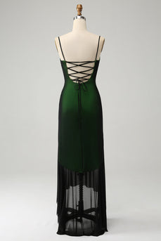 Black Green Spaghetti Straps Sheath Bridesmaid Dress