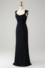 Load image into Gallery viewer, Black Blue Mermaid Cowl Neck Long Bridesmaid Dress