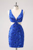 Load image into Gallery viewer, Royal Blue Bodycon Cut Out Graduation Dress with Beading