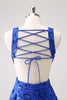 Load image into Gallery viewer, Royal Blue Bodycon Cut Out Graduation Dress with Beading