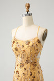 Glitter Yellow Sequined Embroidery Tight Short Graduation Dress with Beading