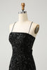 Load image into Gallery viewer, Chic Glitter Black Spaghetti Straps Tight Graduation Dress with Sequins