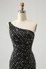 Load image into Gallery viewer, Glitter Black One Shouder Tight Short Graduation Dress with Beading