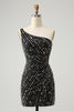 Load image into Gallery viewer, Glitter Black One Shouder Tight Short Graduation Dress with Beading