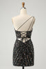 Load image into Gallery viewer, Glitter Black One Shouder Tight Short Graduation Dress with Beading