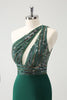 Load image into Gallery viewer, Glitter Dark Green Tight One Shoulder Cut-Out Graduation Dress