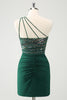 Load image into Gallery viewer, Glitter Dark Green Tight One Shoulder Cut-Out Graduation Dress