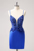 Load image into Gallery viewer, Sparkly Royal Blue Sequin Tight Short Graduation Dress With Lace Up Back