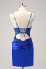 Load image into Gallery viewer, Sparkly Royal Blue Sequin Tight Short Graduation Dress With Lace Up Back