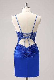 Sparkly Royal Blue Sequin Tight Short Graduation Dress With Lace Up Back